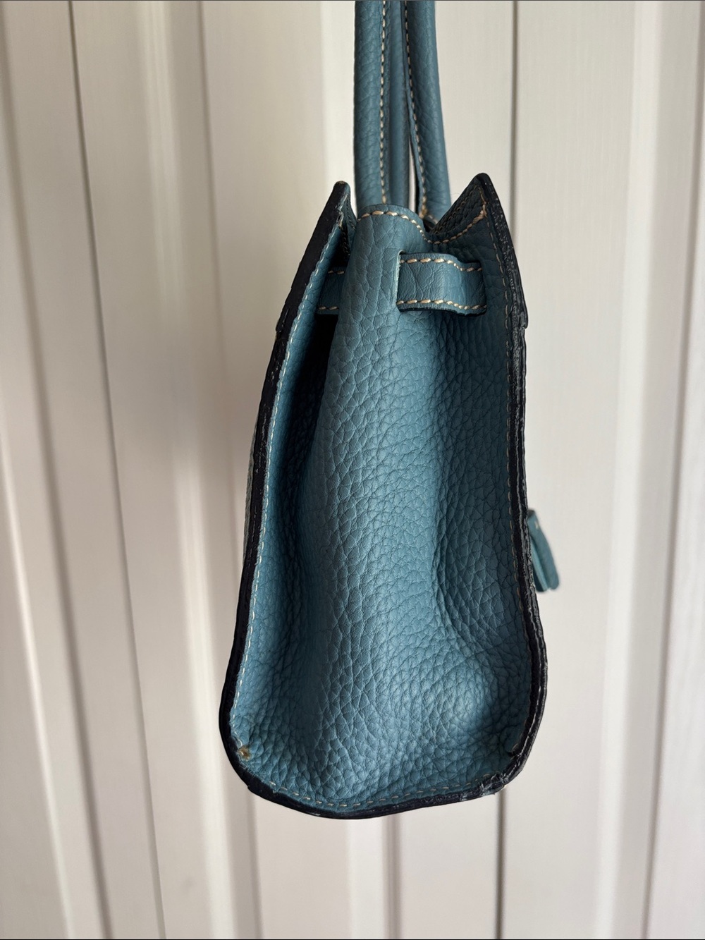 Dooney & Bourke Blue Pebbled Leather Mini Tassel Handbag Purse - Picture 3 of 11